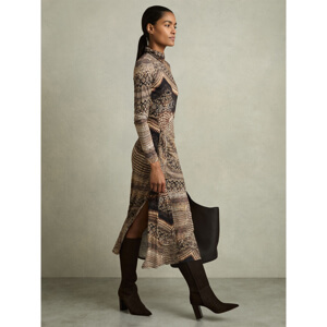 REISS NAOMI Snake Print Draped Midi Dress